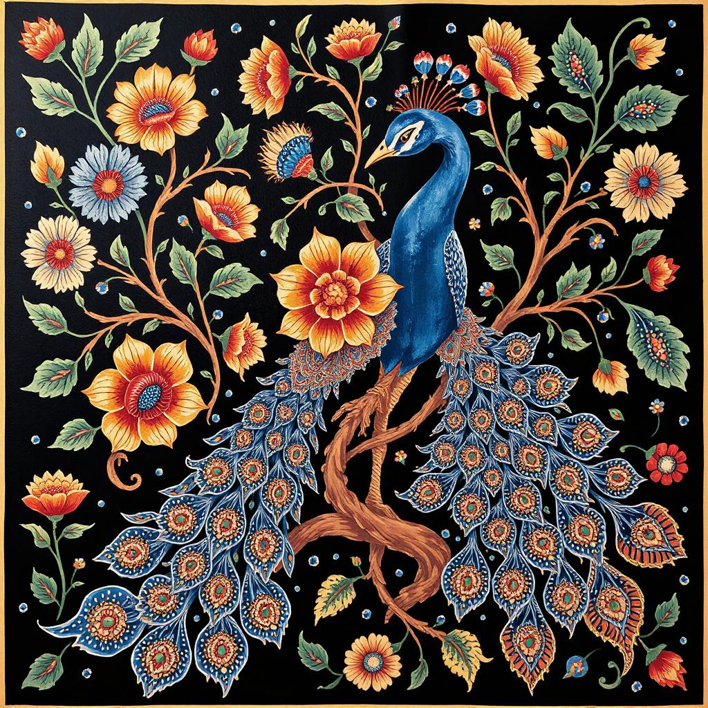 Home Royal Blue Peacock Kalamkari artwork